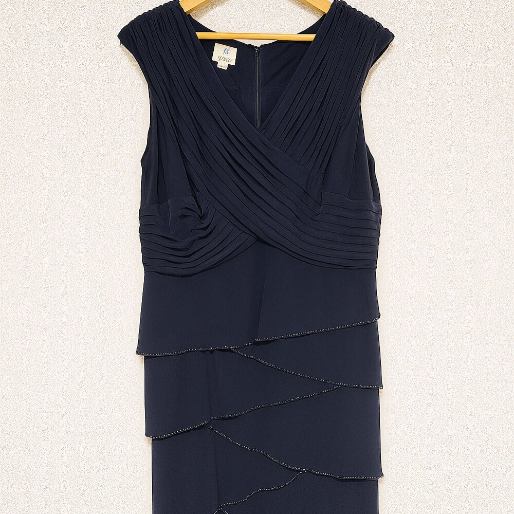 Elegant Patra Tiered Beaded Navy Blue Evening Gown 18W – Full Length